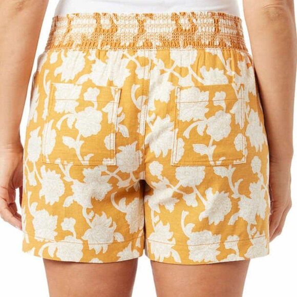 BRIGGS Ladies Linen Blend Shorts Womens Size L Orange Cream Floral Flowers NWT - Picture 2 of 12